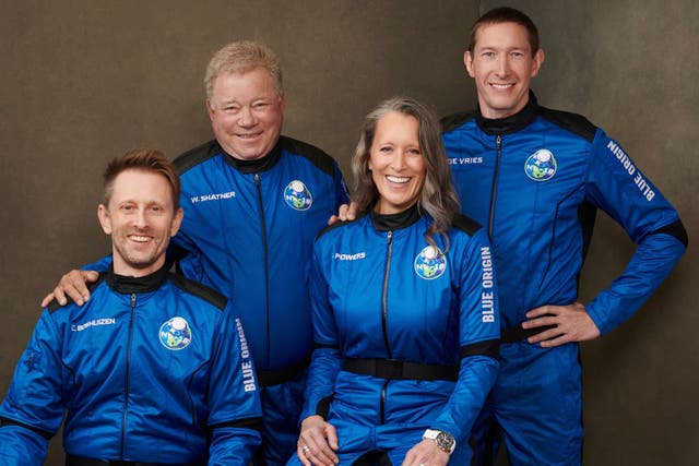 <p>Glen de Vries (far right) was one of four astronauts on Blue Origin’s second space flight </p>