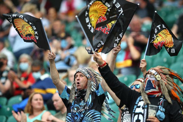 Exeter Chiefs fans wearing the headdresses (Nigel French/PA)