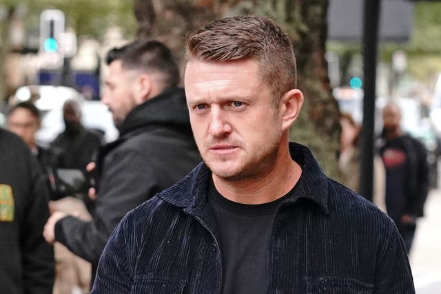 <p>Tommy Robinson has been handed a five-year stalking ban after turning up at the home of an Independent journalist</p>