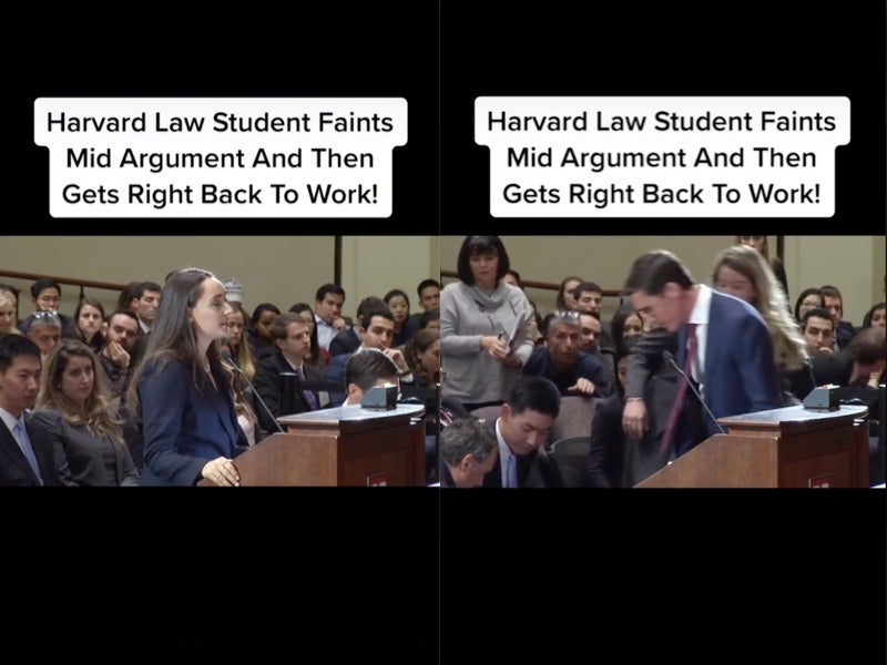 Viral TikTok of Harvard Law Student fainting and then resuming argument sparks debate