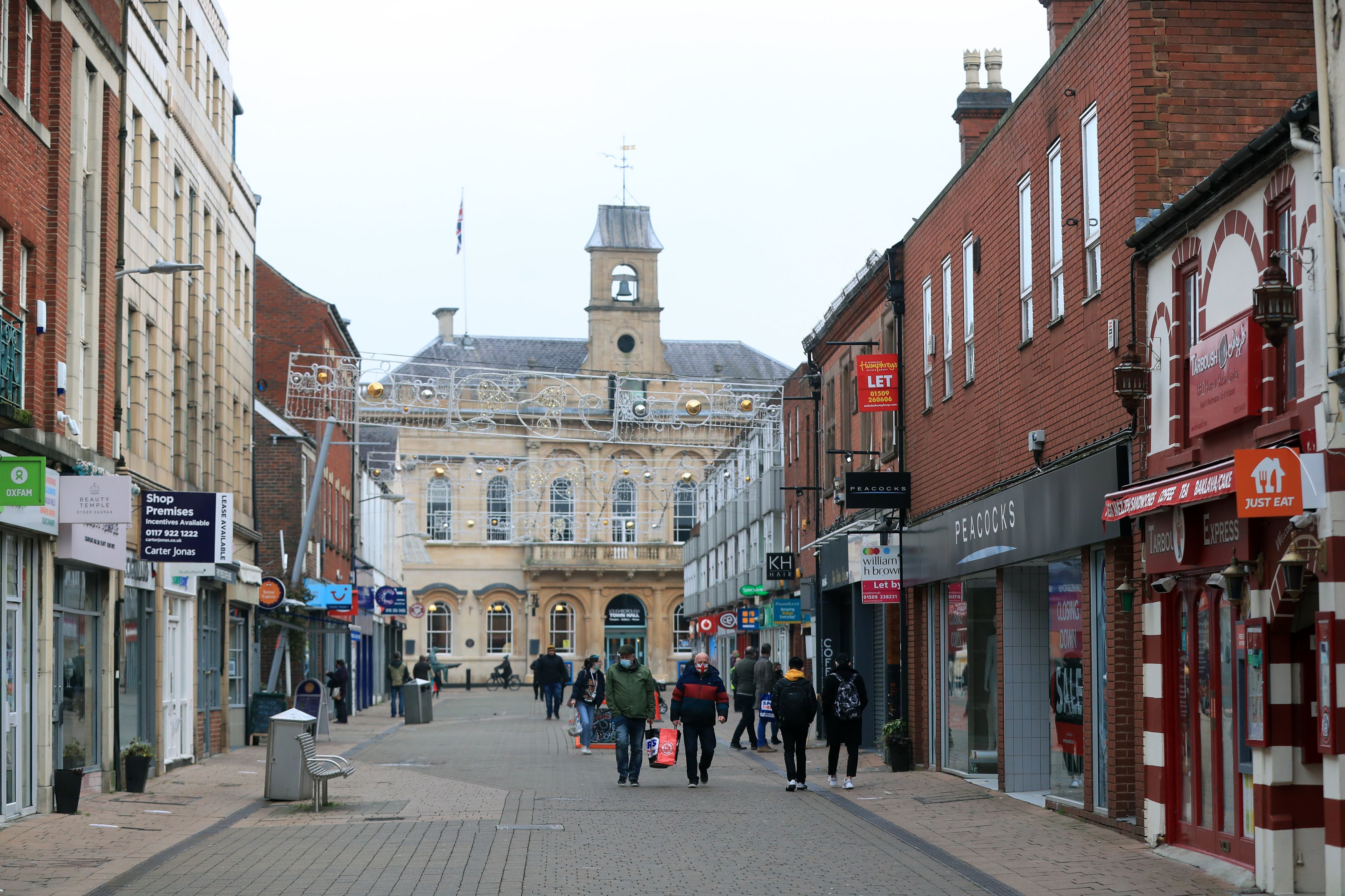 Shoppers on the high street in Loughborough, Leicestershire