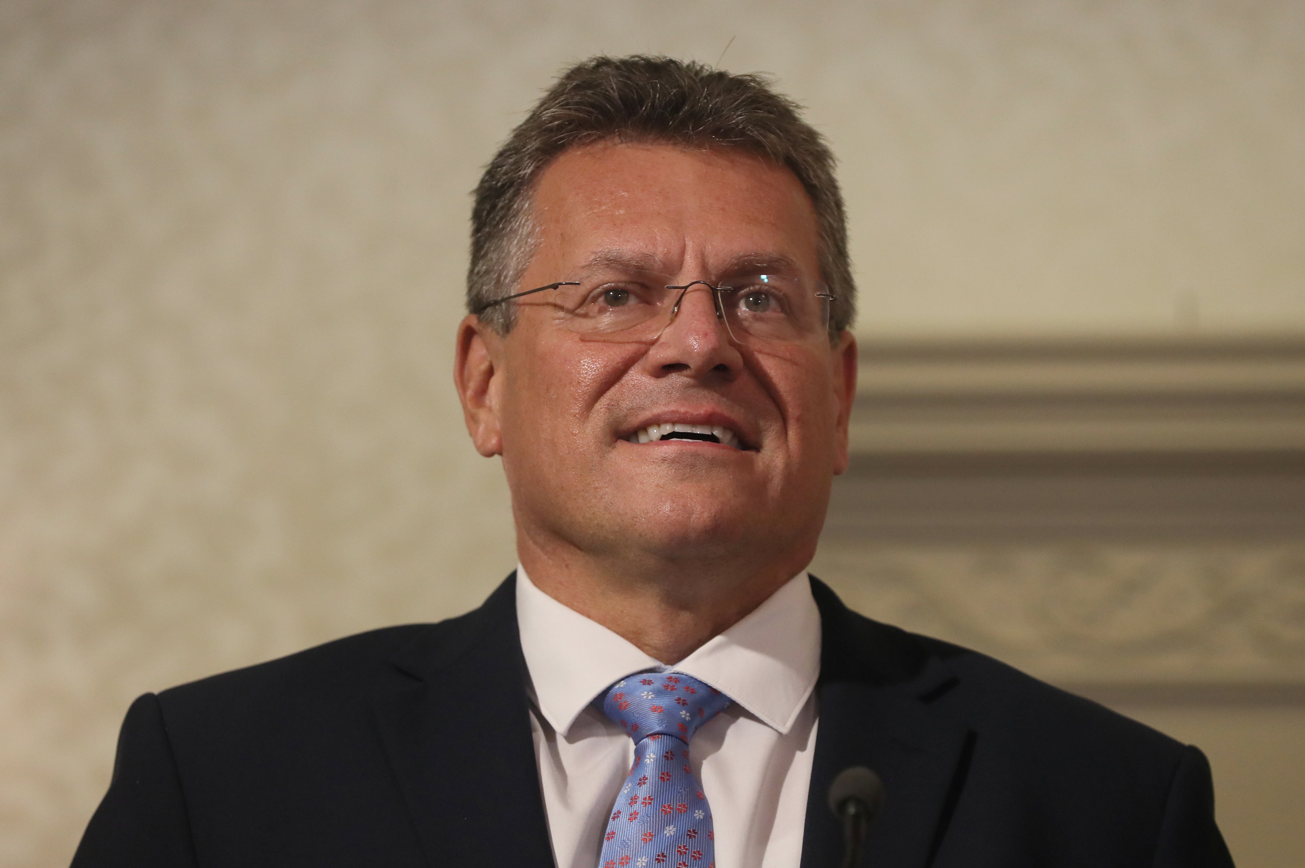 European Commission Vice President Maros Sefcovic during a press conference at the Crowne Plaza hotel, Belfast, at the end of his two-day visit to Northern Ireland. Picture date: Friday September 10, 2021.