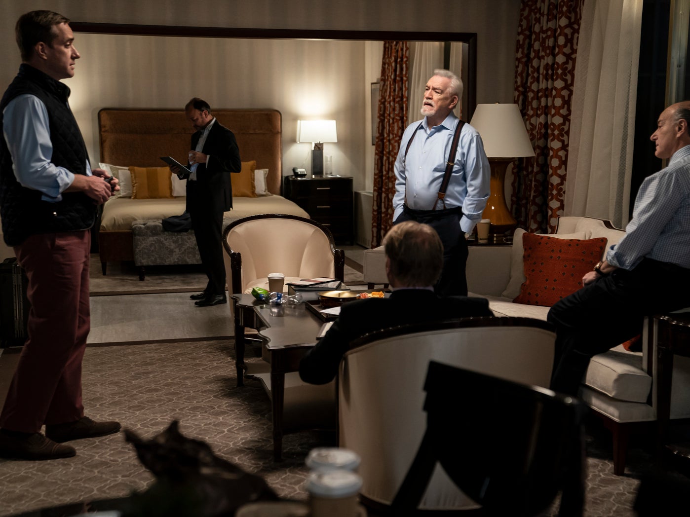 Matthew Macfadyen, Brian Cox, and Peter Friedman in season three of ‘Succession'