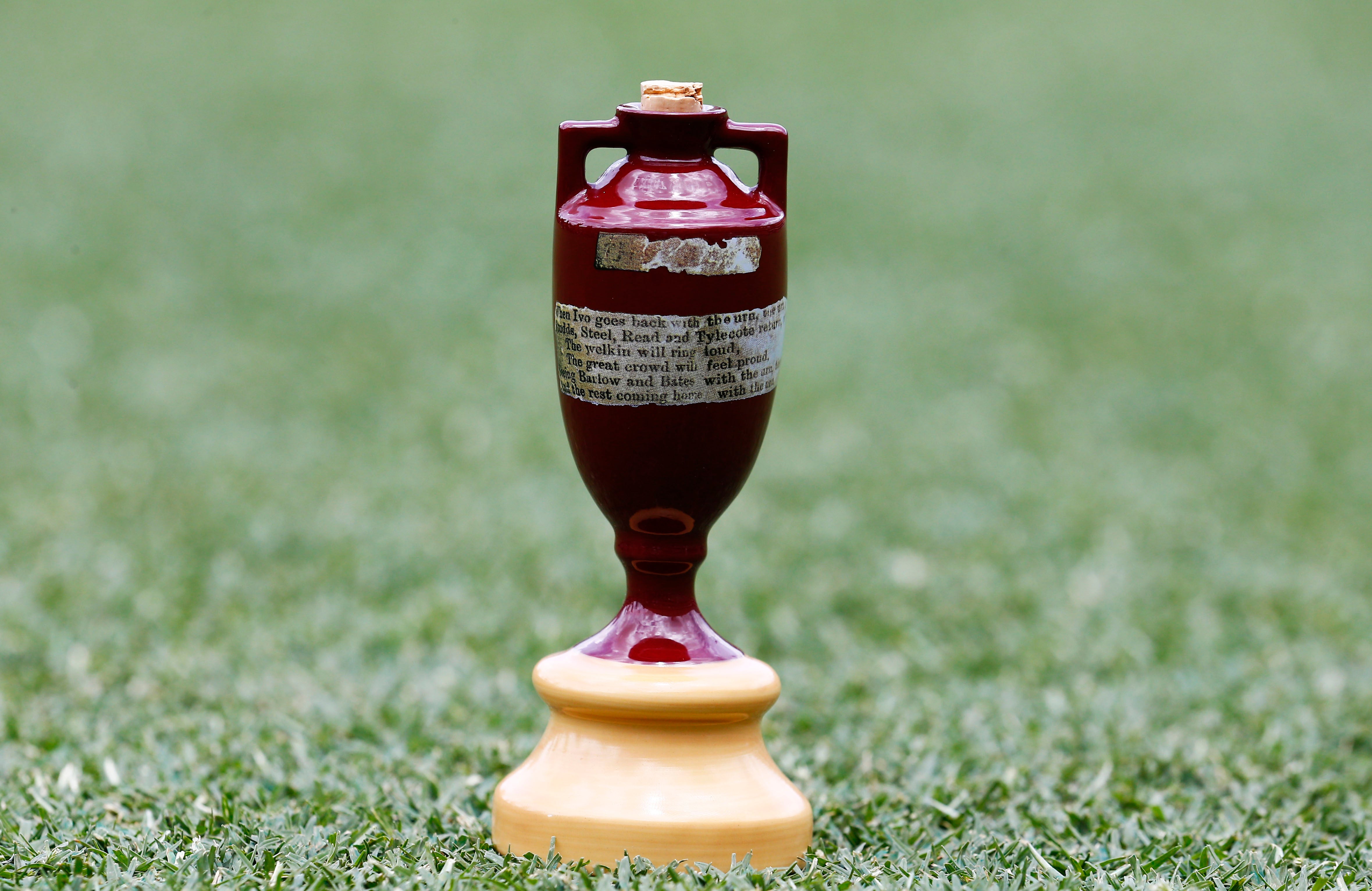 The Ashes Urn on the pitch during a press conference at The Gabba, Brisbane (Jason O’Brien/PA)