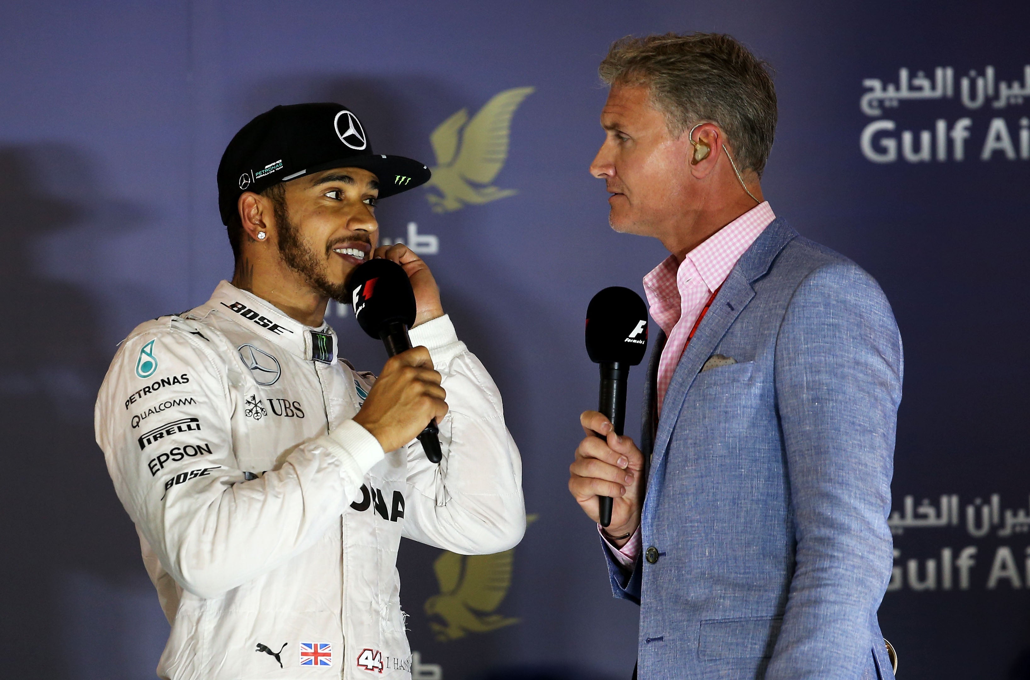 Lewis Hamilton speaks with David Coulthard in 2016