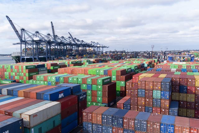 Thousands of shipping containers at the Port of Felixstowe in Suffolk (Joe Giddens/PA)