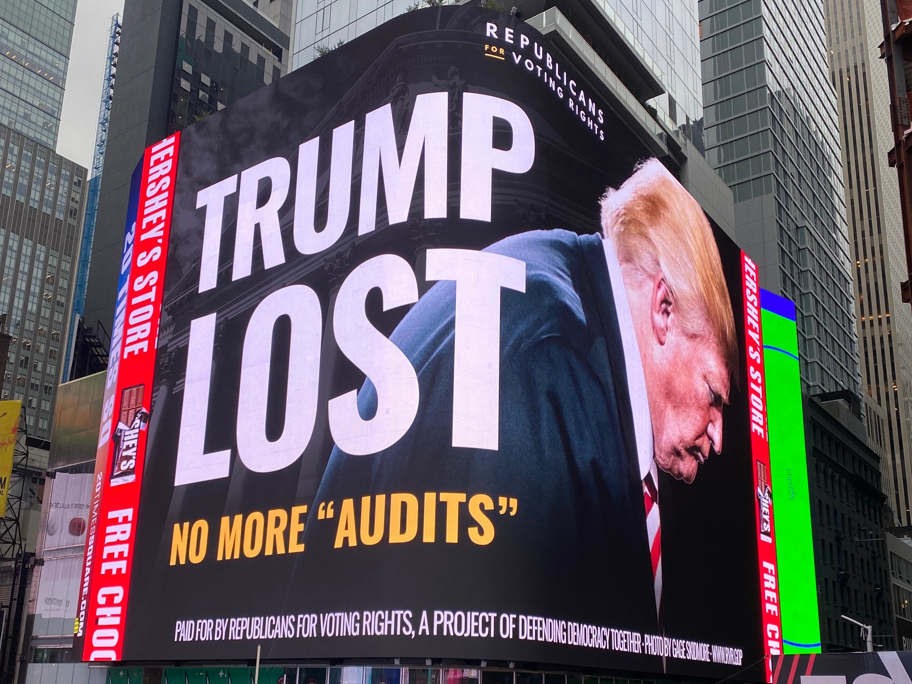 <p>A GOP group has put up multiple billboards taunting former President Donald Trump and his supporters for their continued efforts to get the 2020 election overturned</p>
