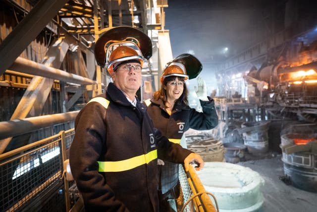 Sir Keir Starmer, left, and shadow chancellor Rachel Reeves visit Outokumpu Stainless in Sheffield (Stefan Rousseau/PA)