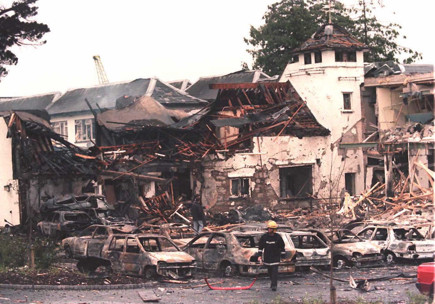 The remains of the Killyhelvin Hotel in Enniskillen after a car bomb exploded