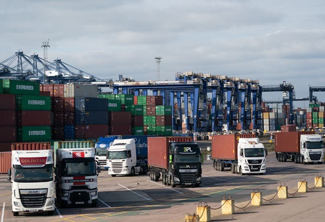 Lorries wait at the Port of Felixstowe in Suffolk (Joe Giddens/PA)