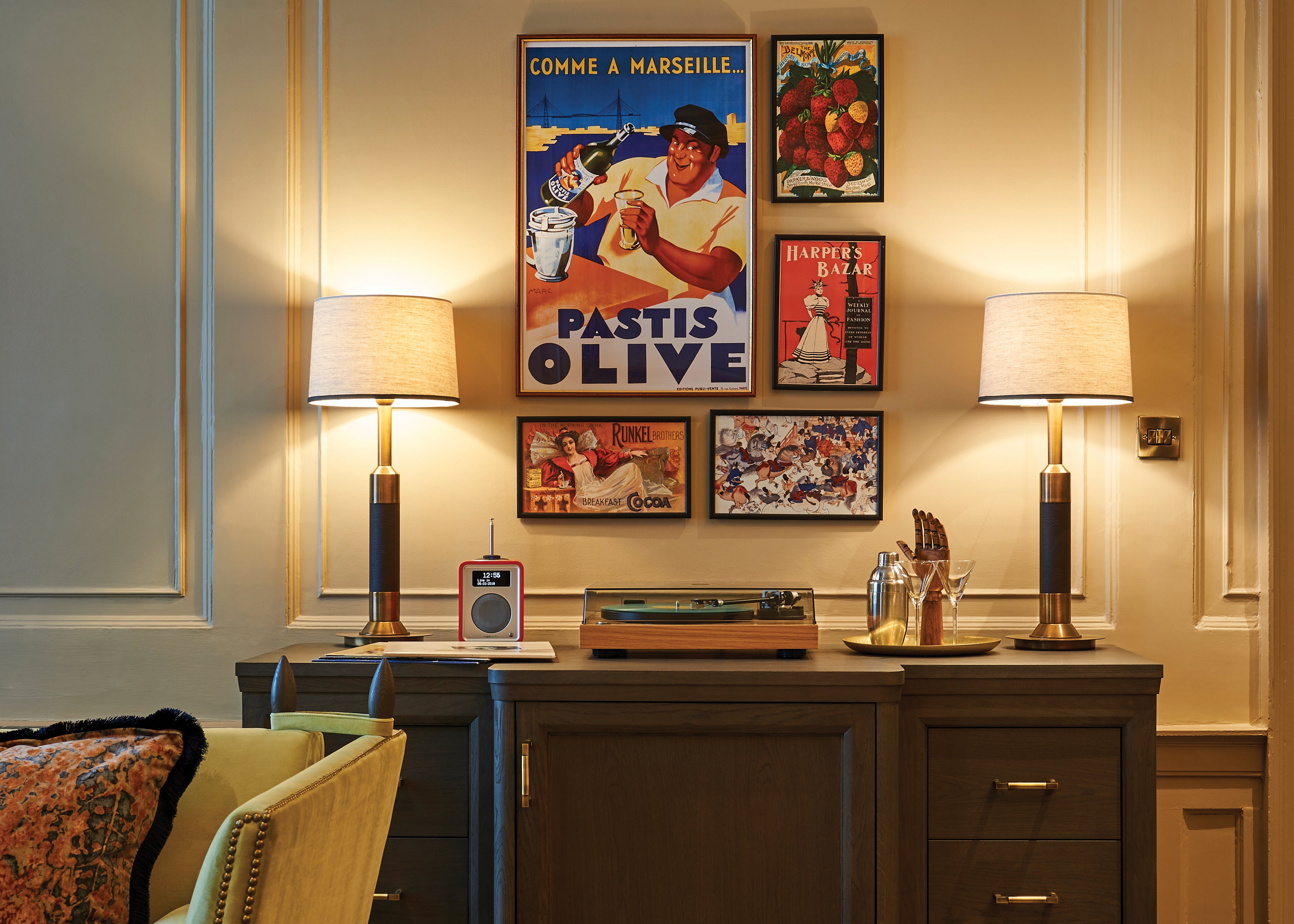 A neat layout displayed above a sideboard at the Kimpton Charlotte Square Hotel, by Goddard Littlefair
