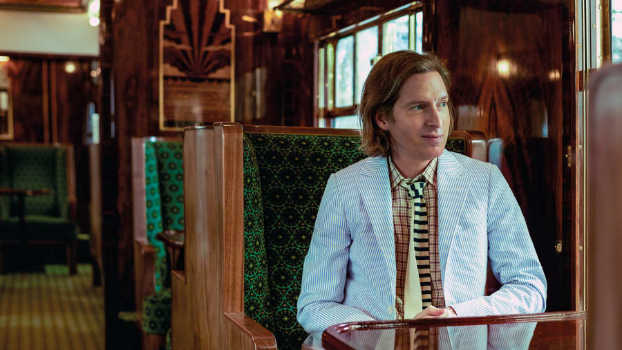 Wes Anderson pictured in his Belmond train carriage