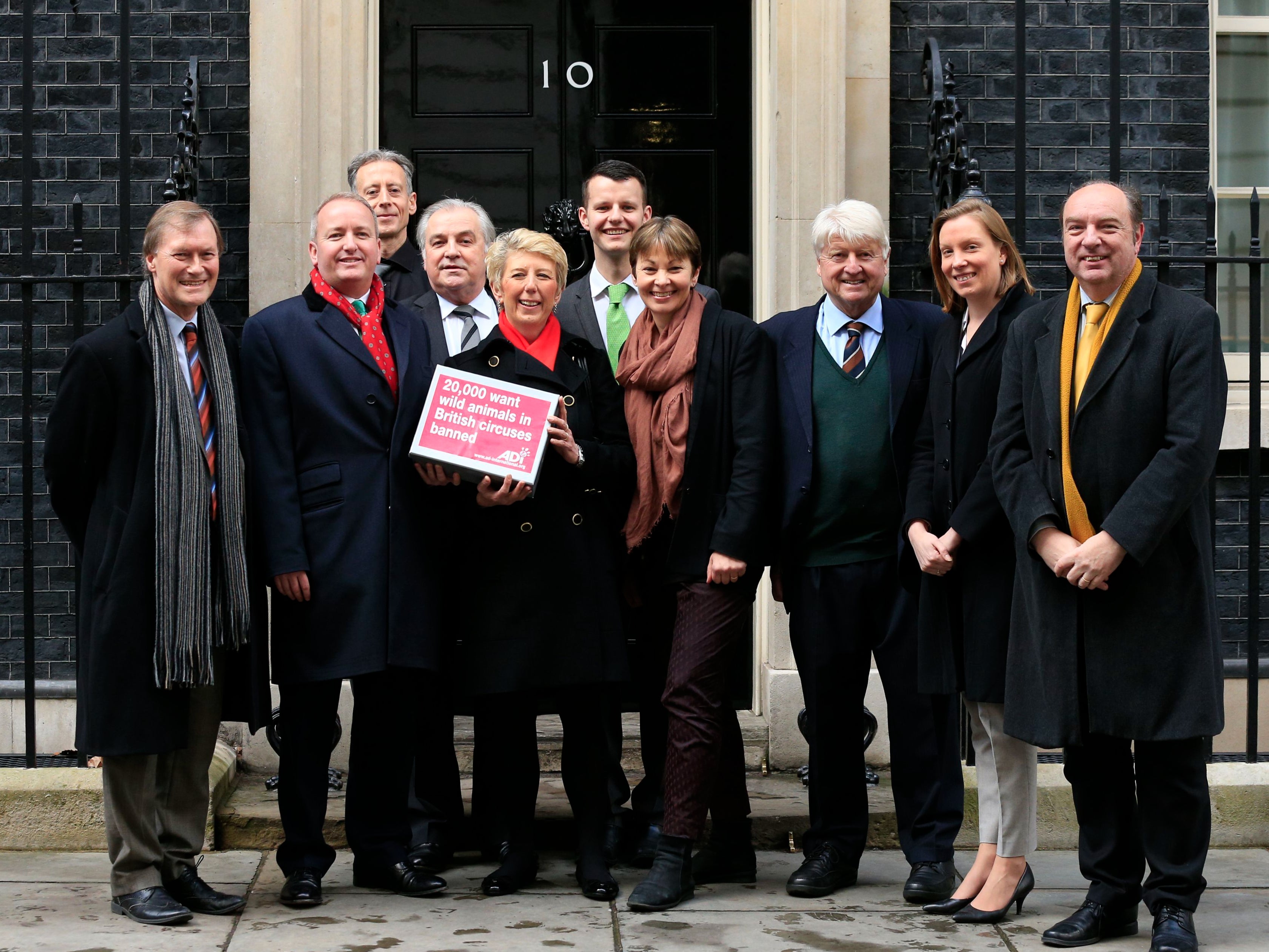 David Amess (left) with fellow MPs and campaigners deliver petition calling for a ban on use of wild animals in circuses