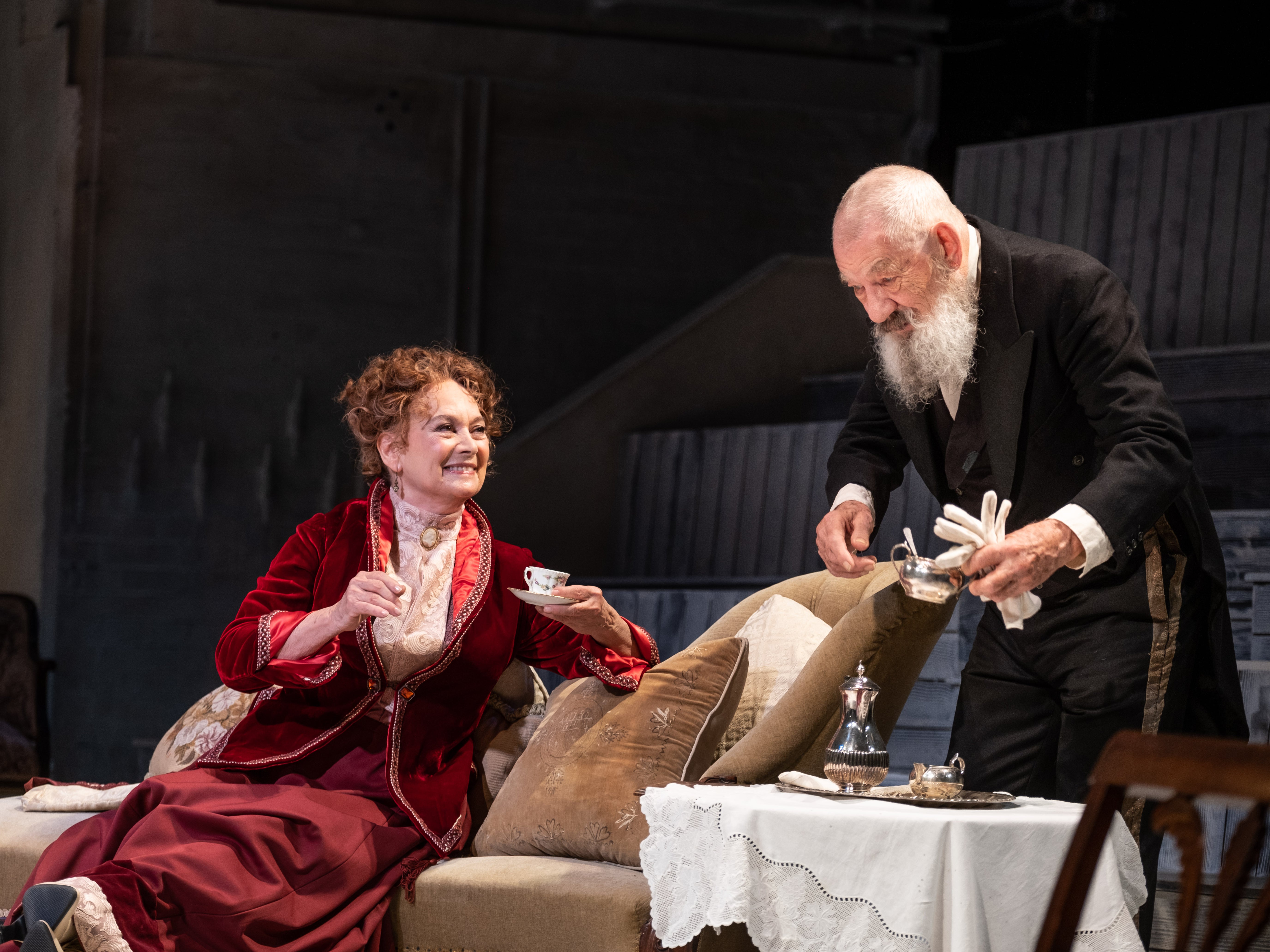 Francesca Annis (Ranyevskaya) and Ian McKellen (Firs) in ‘The Cherry Orchard'