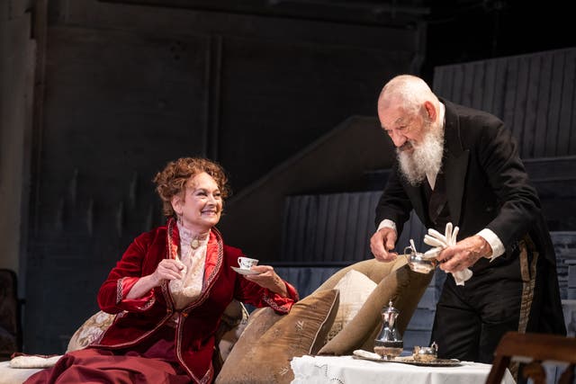 <p>Francesca Annis (Ranyevskaya) and Ian McKellen (Firs) in ‘The Cherry Orchard'</p>