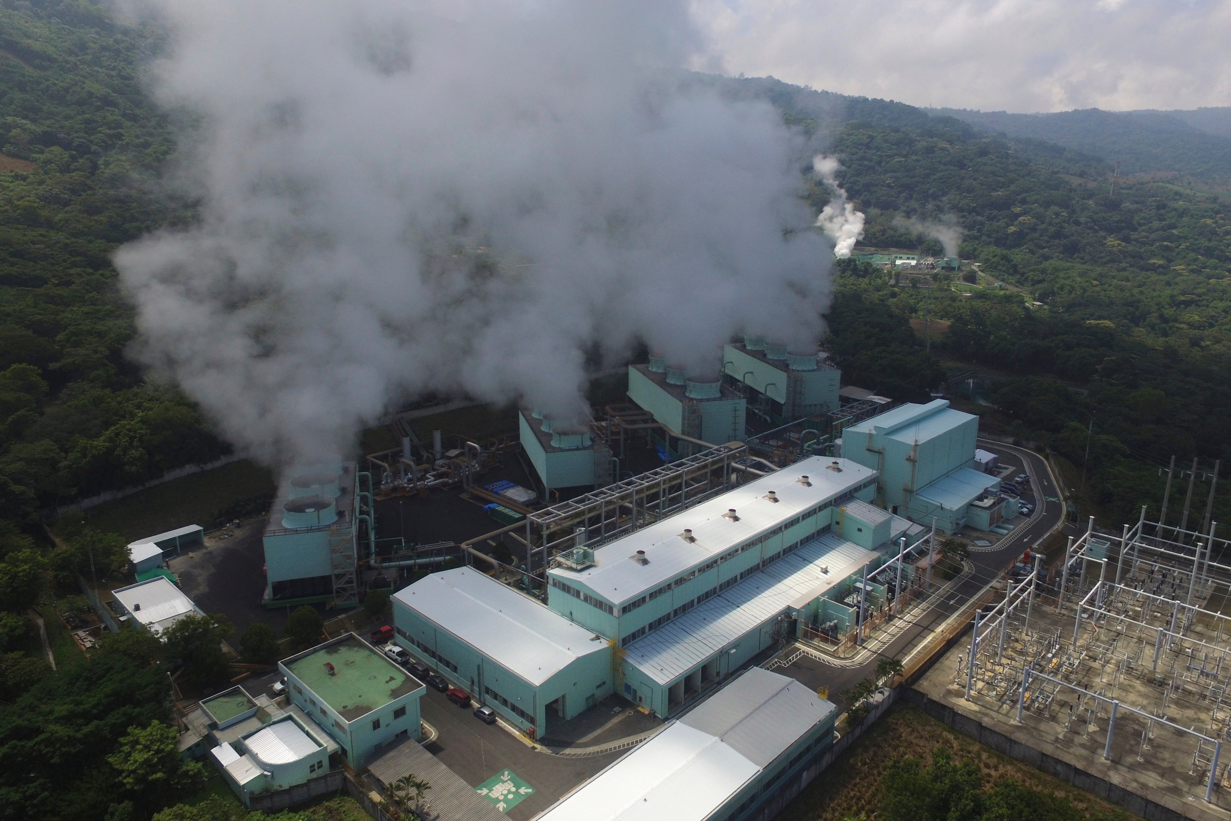 The La Geo Geothermal Power Plant operates in El Salvador on October 15, 2021