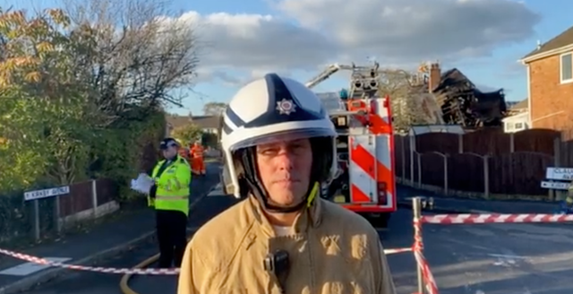 <p>Tony Crook, Lancashire Fire and Rescue Service area manager, at the scene of the house collapse on Kirkby Avenue in Clayton-le-Woods</p>