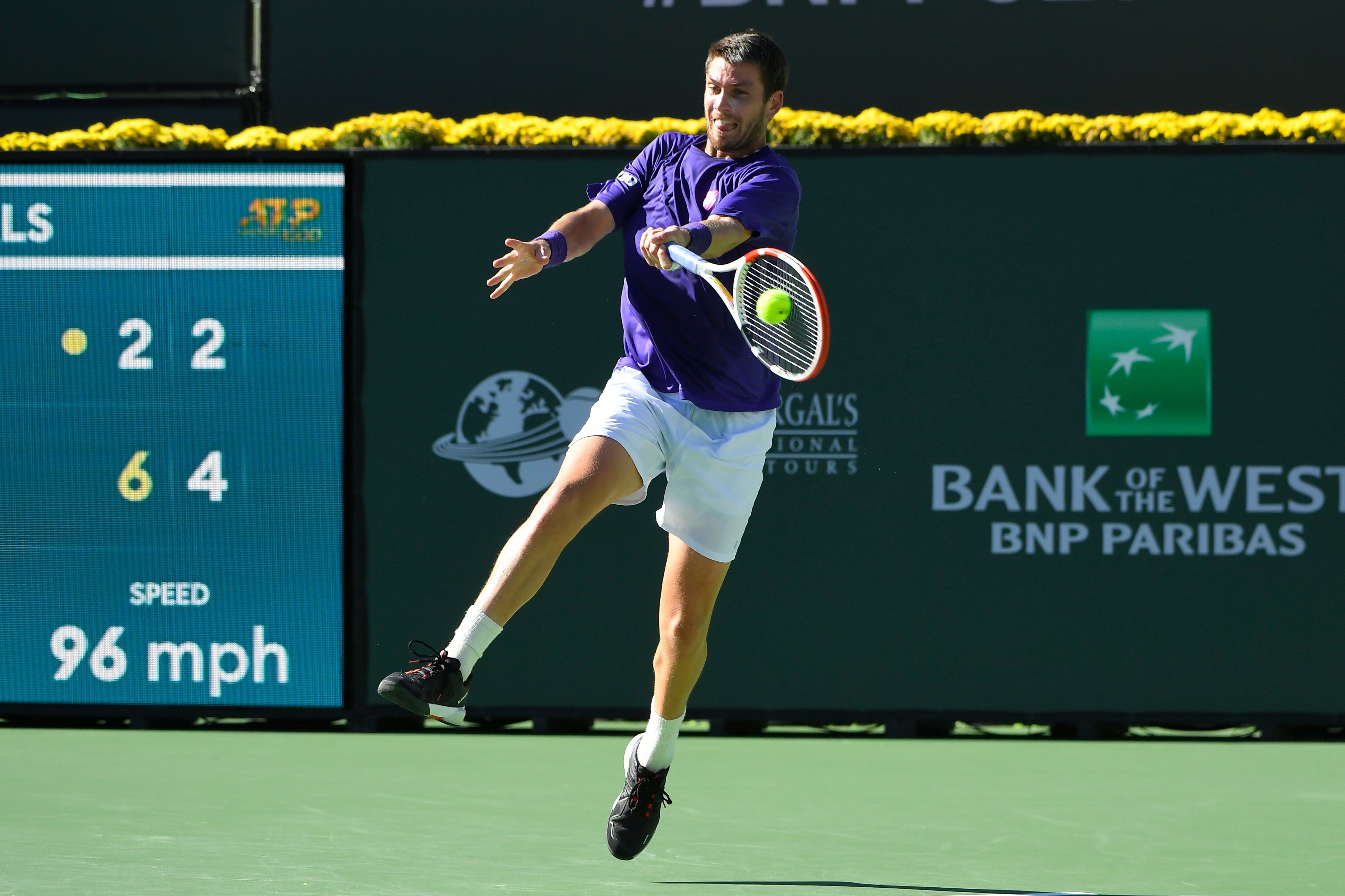 Cameron Norrie in action in his semi-final win over Grigor Dimitrov at Indian Wells on Saturday (John McCoy/AP)