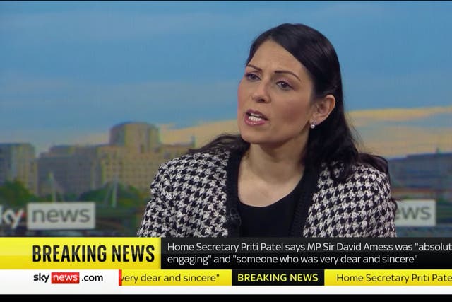 <p>Priti Patel, the home secretary, speaking on TV after the killing of Sir David Amess </p>