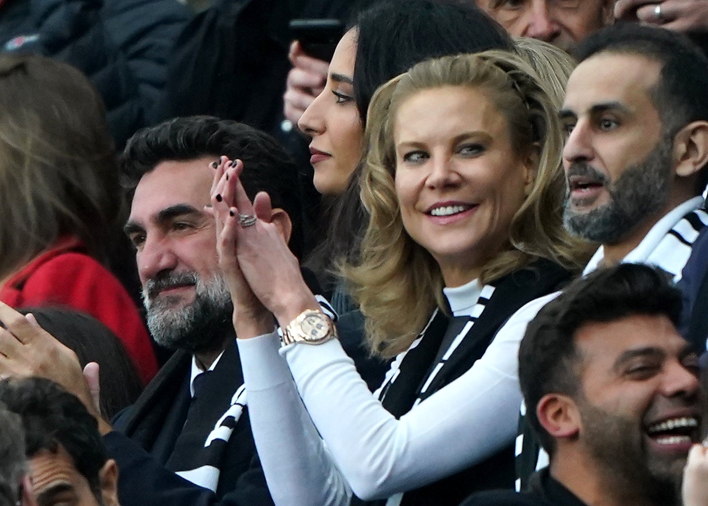 New Newcastle United chairman Yasir Al-Rumayyan (left) and Amanda Staveley prior to kick-off (Owen Humphreys/PA)