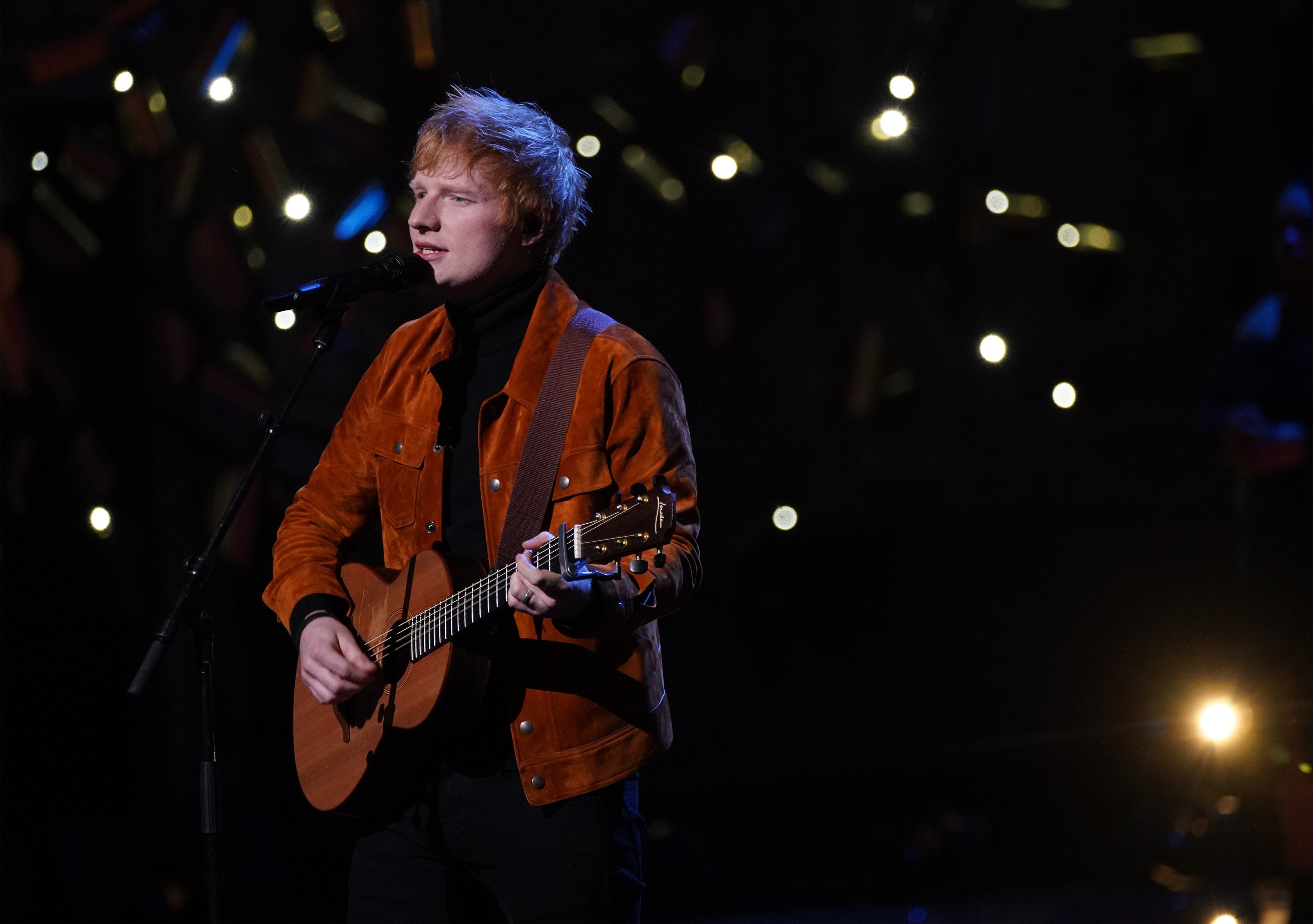 Ed Sheeran performs on stage at the Earthshot Prize awards