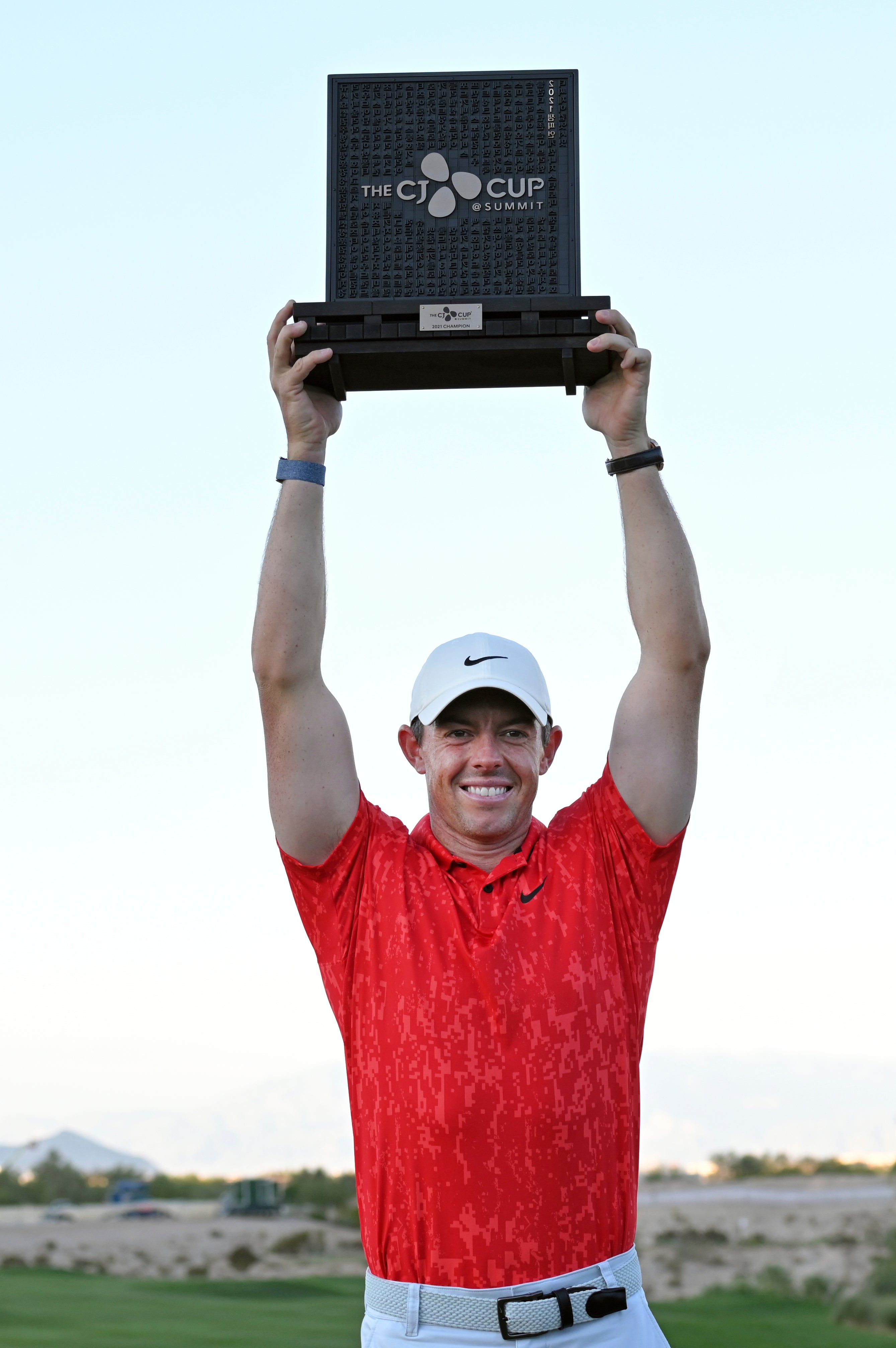Rory McIlroy displays the trophy after winning the CJ Cup (David Becker/AP)