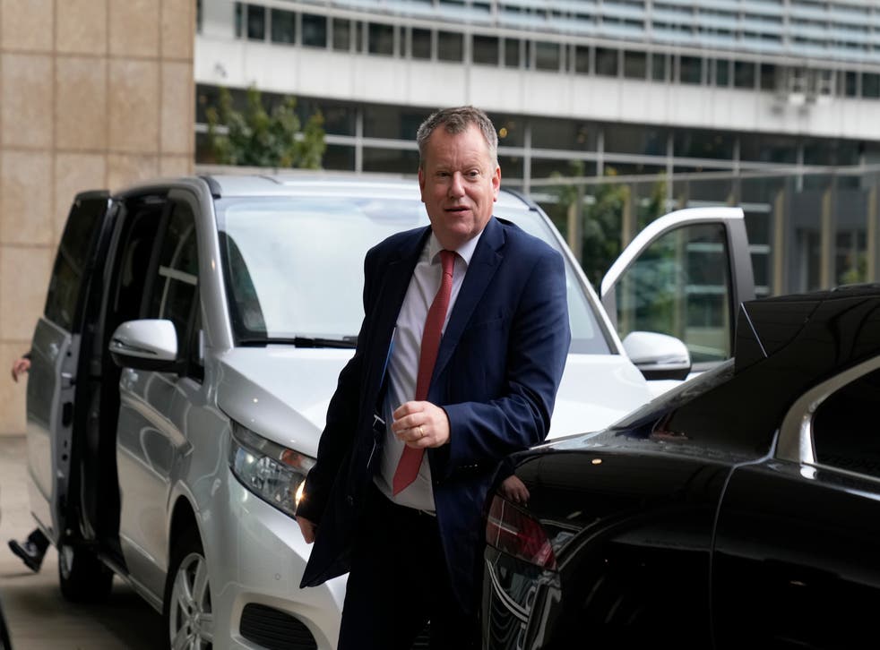 <p>UK Brexit negotiator Lord David Frost arrives for a lunch with European Commissioner for Inter-institutional Relations and Foresight Maros Sefcovic at EU headquarters in Brussels</p>