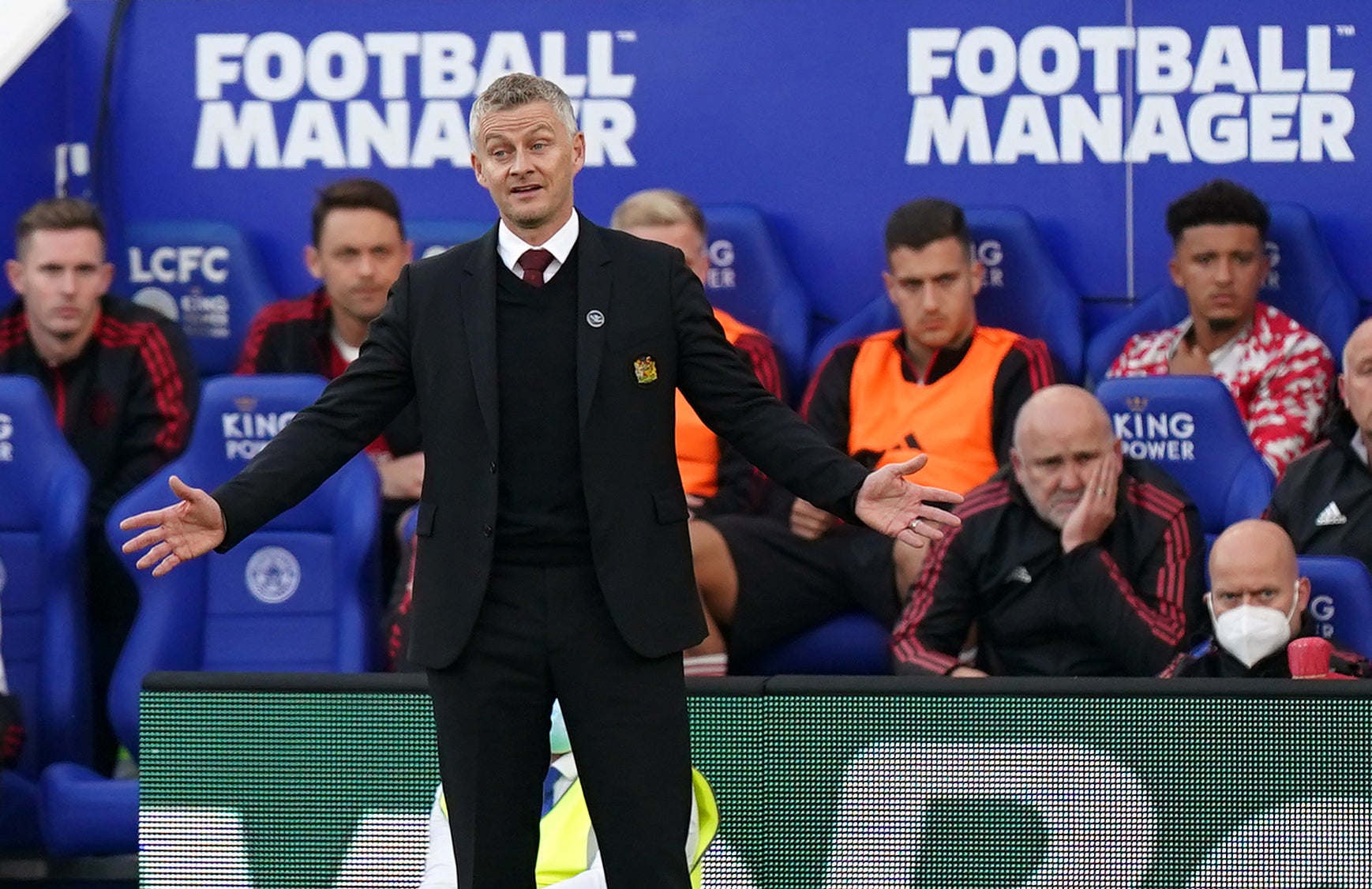 Ole Gunnar Solskjaer shows his frustration during the defeat to Leicester (Mike Egerton/PA)