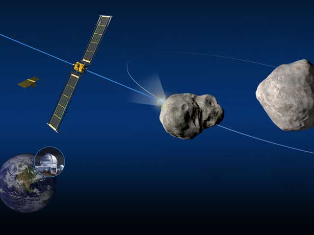 <p>The DART spacecraft is programmed to smash into asteroid moon Dimorphos, to see if it changes its orbital motion </p>
