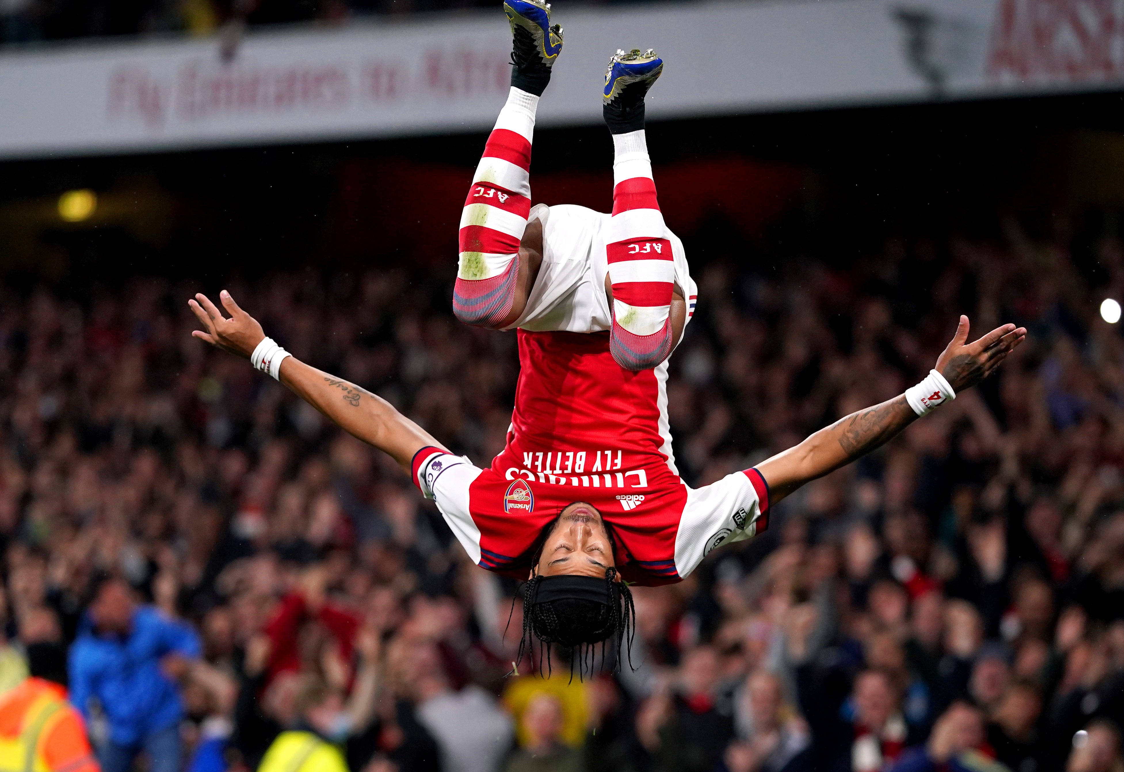 Pierre-Emerick Aubameyang celebrates scoring Arsenal’s opener (Adam Davy/PA)
