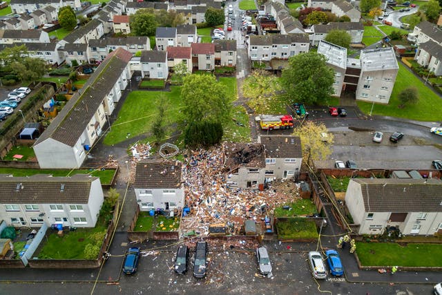 <p>The scene of the blast in Ayr shows a house raised to the ground after a suspected gas explosion </p>