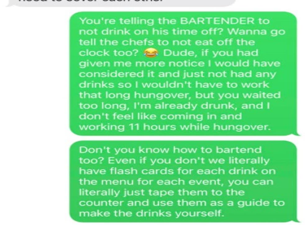 Bartender Quits After Boss Apparently Says He Can T Get Drunk On Day Off Indy100