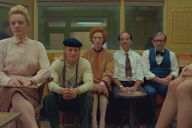 <p>Dispatch writers: (from left) Elisabeth Moss, Owen Wilson, Tilda Swinton, Fisher Stevens and Griffin Dunne are part of a mind-blowing cast </p>