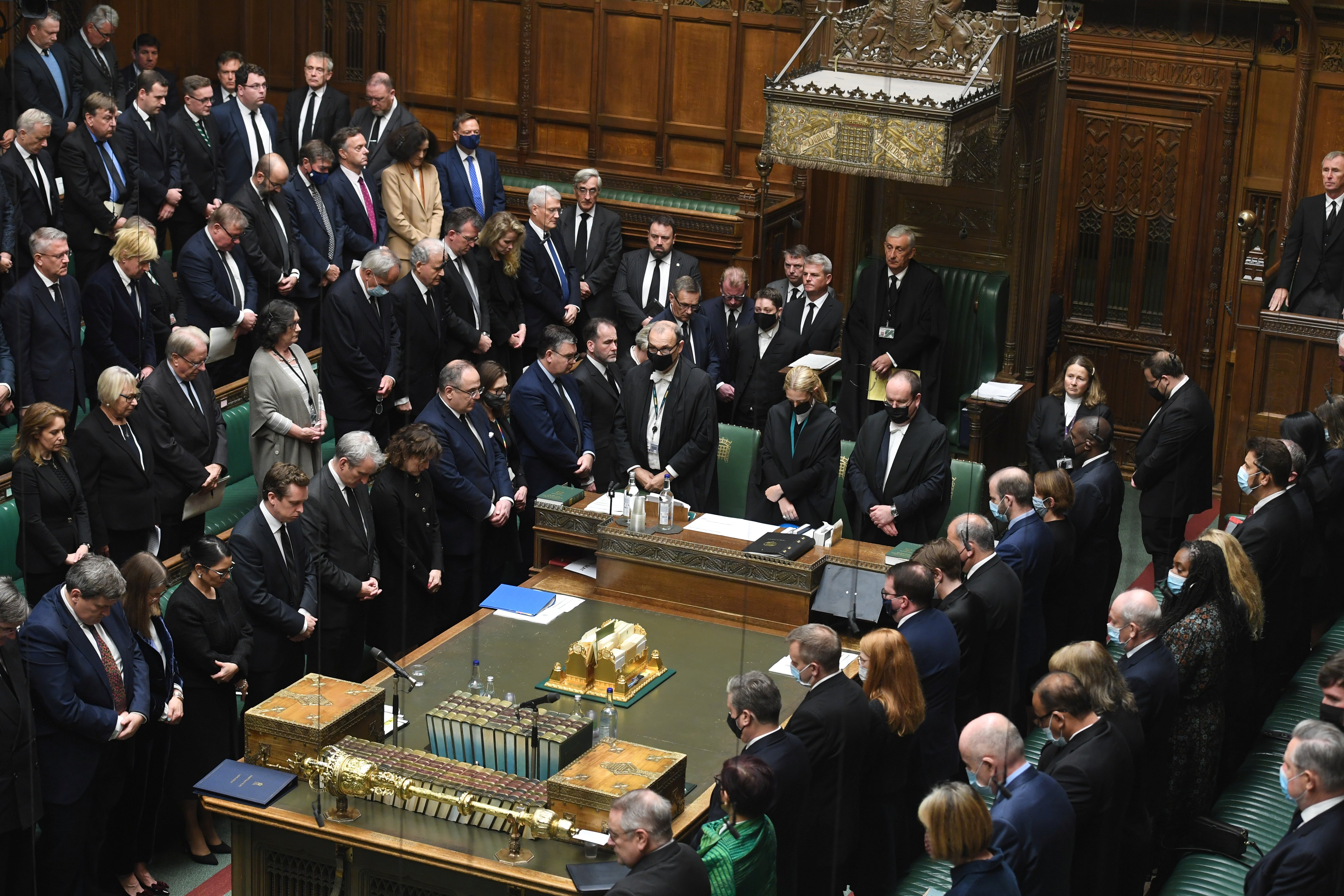 MPs pay tribute to Sir David Amess with a minute’s silence. Boris Johnson was missing from the front bench