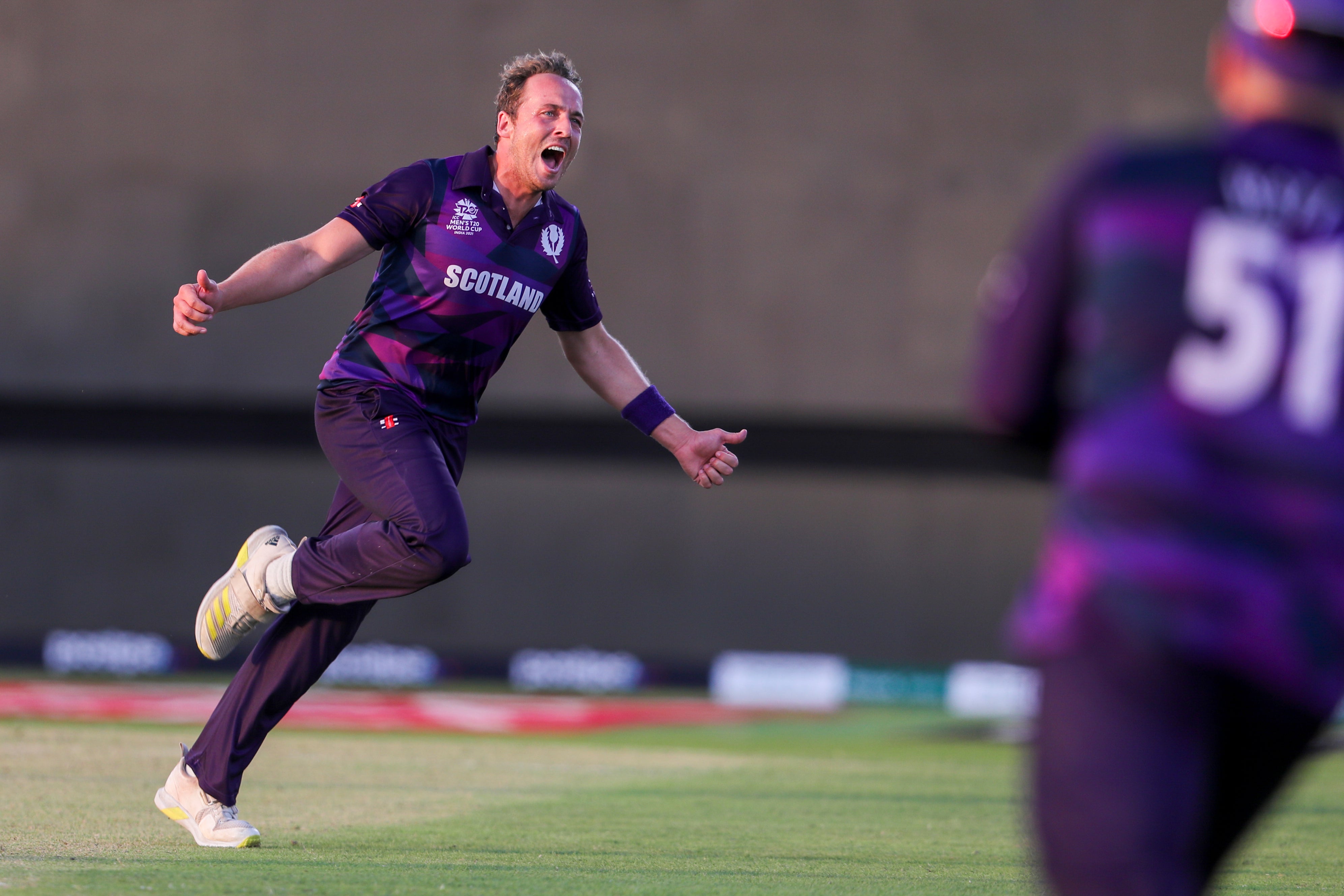 Josh Davey celebrates one of his four wickets (Kamran Jebreili/AP)