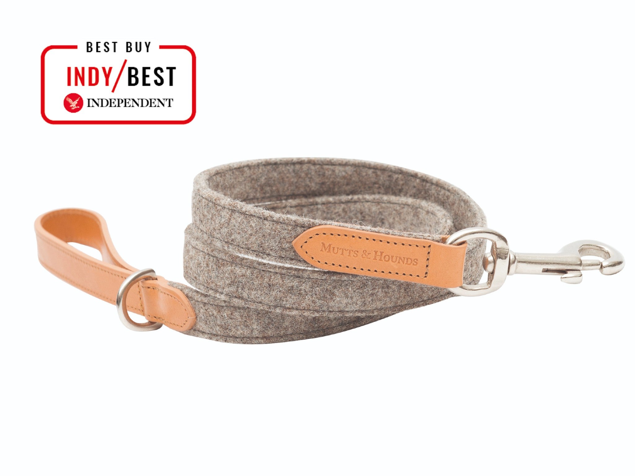 Mutts and Hounds Camello leather & grey tweed dog lead indybest