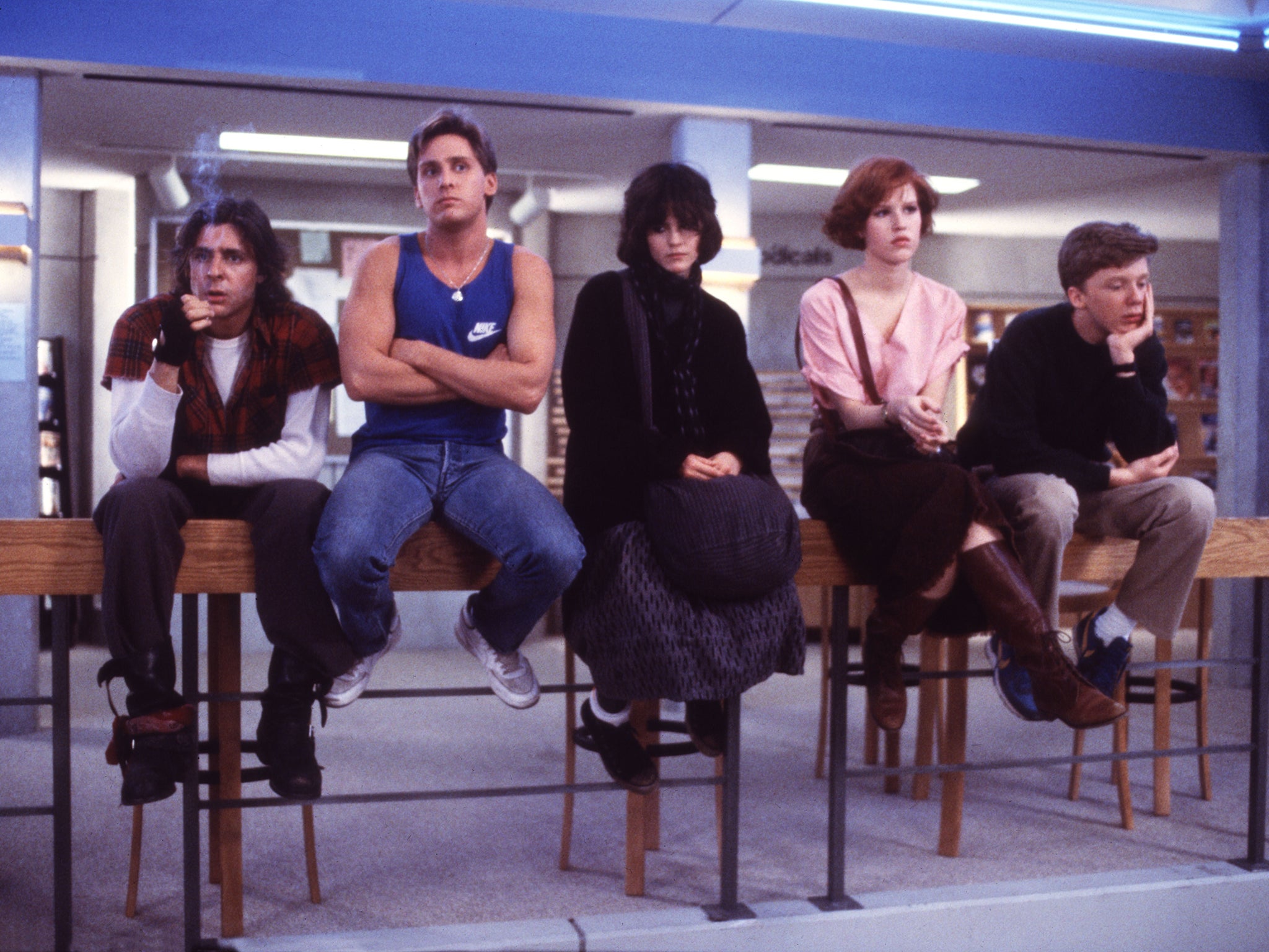 Hall (far right) alongside Judd Nelson, Emilio Estevez, Ally Sheedy and Molly Ringwald in ‘The Breakfast Club'