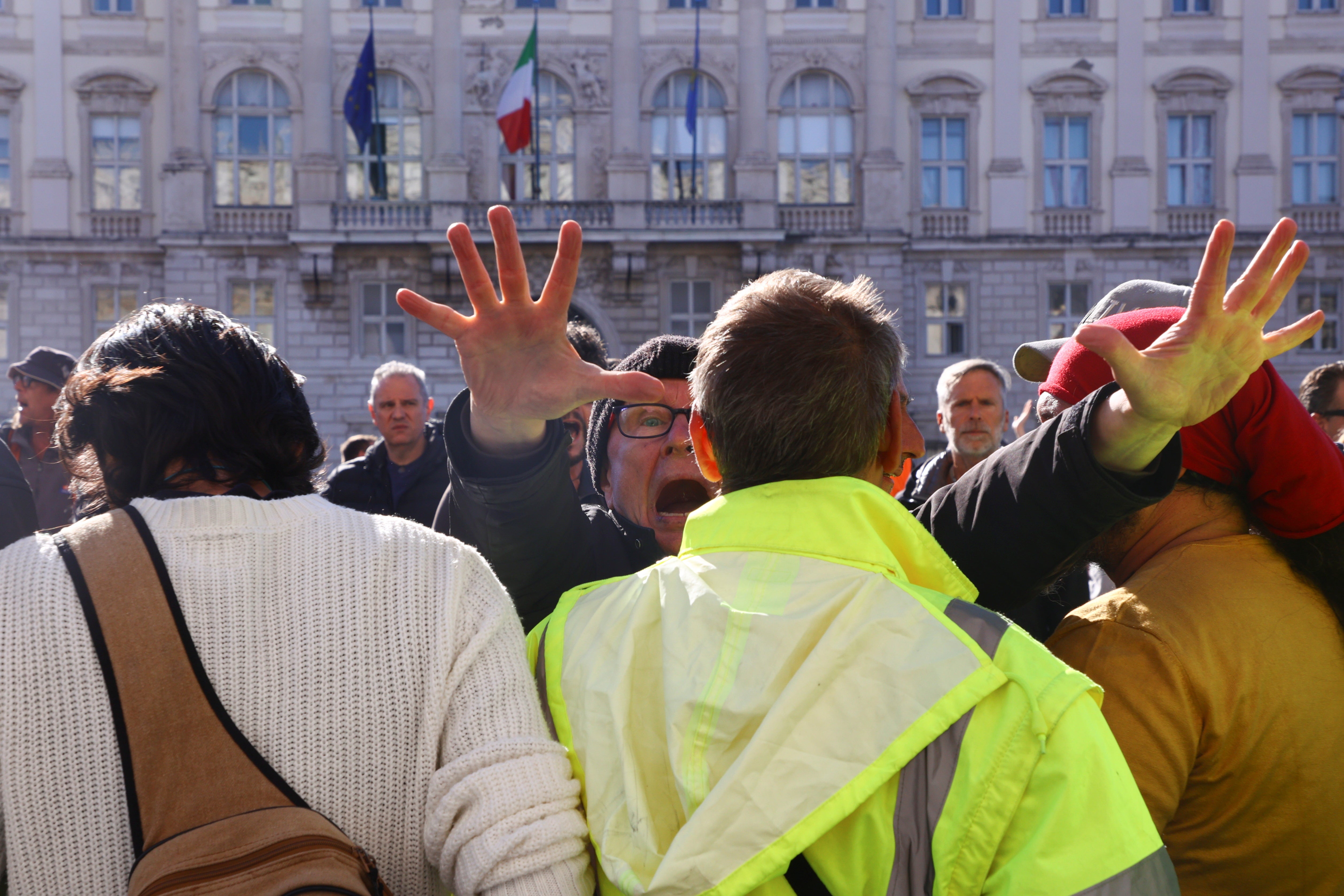 People demonstrate against Covid measures in central Trieste. The impact of the pandemic has been cited as a reason for cuts to the mental health system in the region
