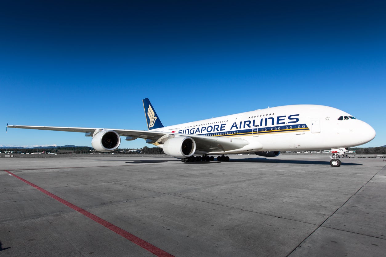 A Singapore Airlines Airbus A380 at Zurich International Airport