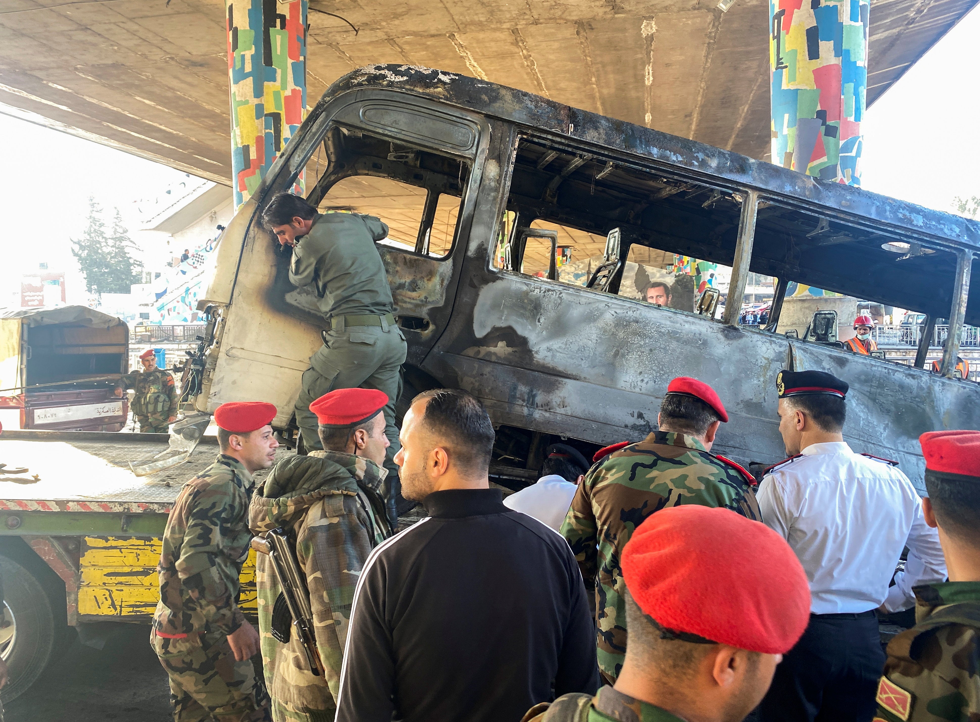 The bus was hit as it drove under Jisr al-Rais bridge