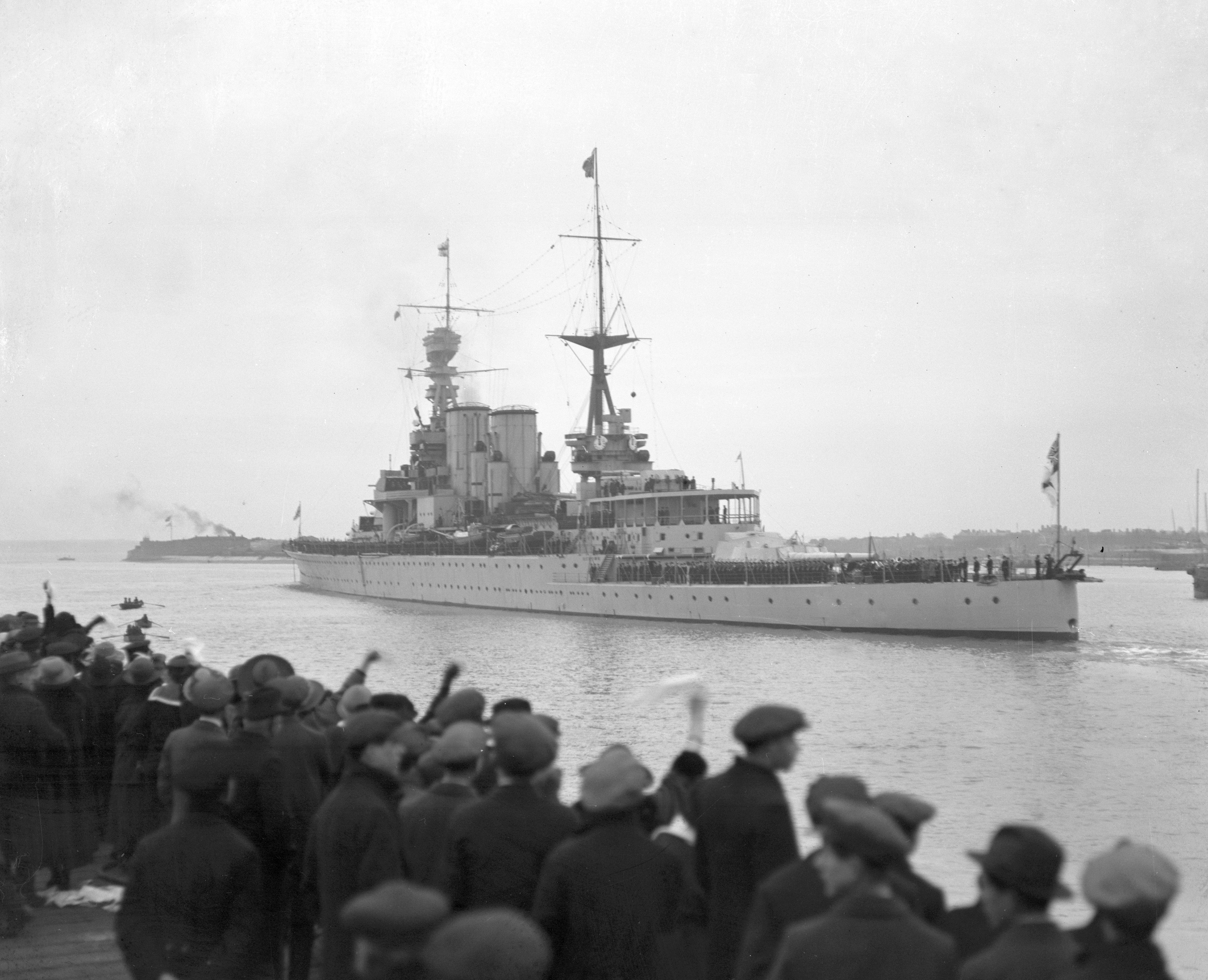 HMS Renown leaves Portsmouth as the Prince of Wales sets off on a colonial tour