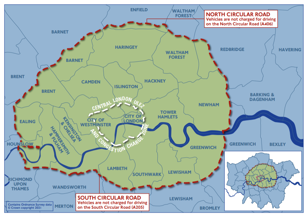 The expanded boundary of London’s Ultra-Low Emissions Zone