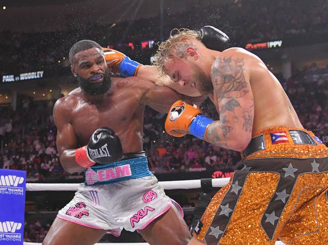 <p>Tyron Woodley (left) was outpointed by Jake Paul this summer</p>