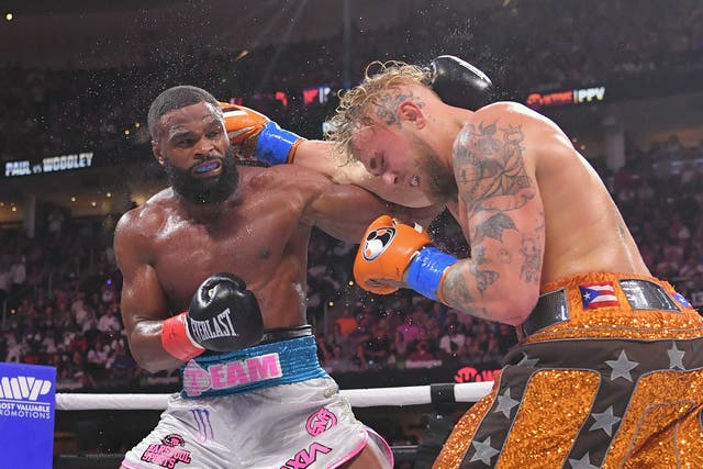 <p>Tyron Woodley (left) was outpointed by Jake Paul this summer</p>