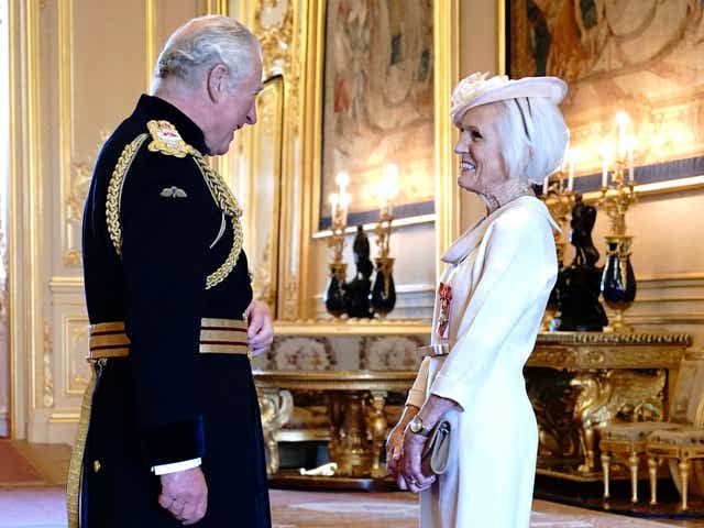 <p>Mary Berry is made a Dame Commander by Prince Charles</p>