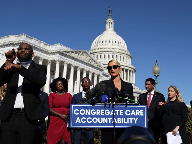 <p>Paris Hilton speaking in Washington DC on Wednesday </p>