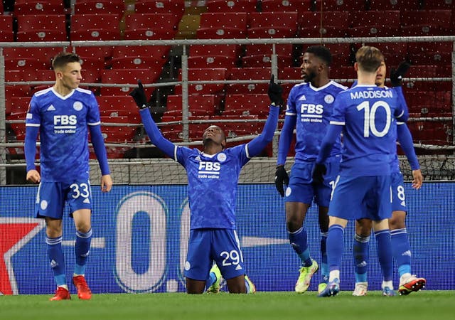 Leicester’s Patson Daka scored four goals in their win at Spartak Moscow (AP/PA)