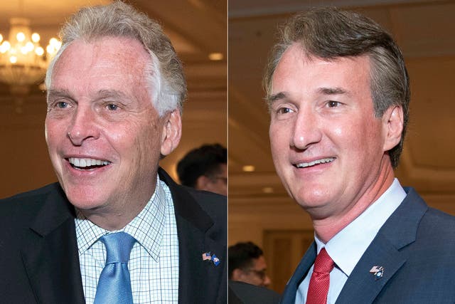 <p>Terry McAuliffe, left, and Glenn Youngkin </p>
