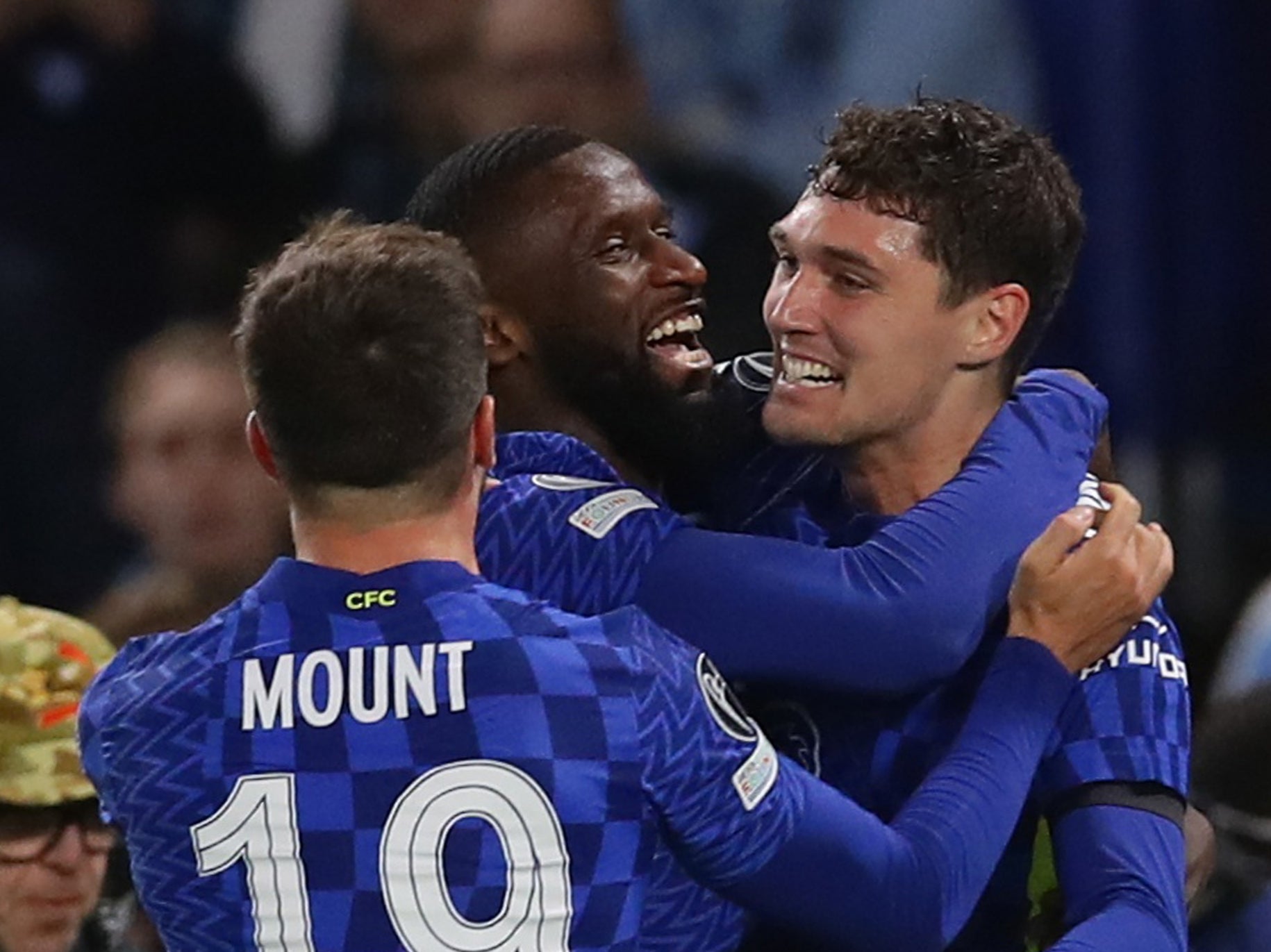 Andreas Christensen (right) celebrates his first goal for Chelsea
