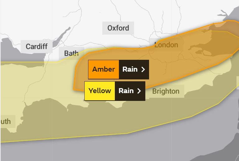 The amber warning covered London and much of the southeast